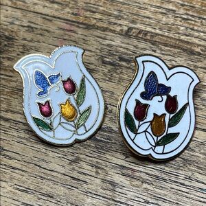 Floral Enamel Tulip Brooch Set